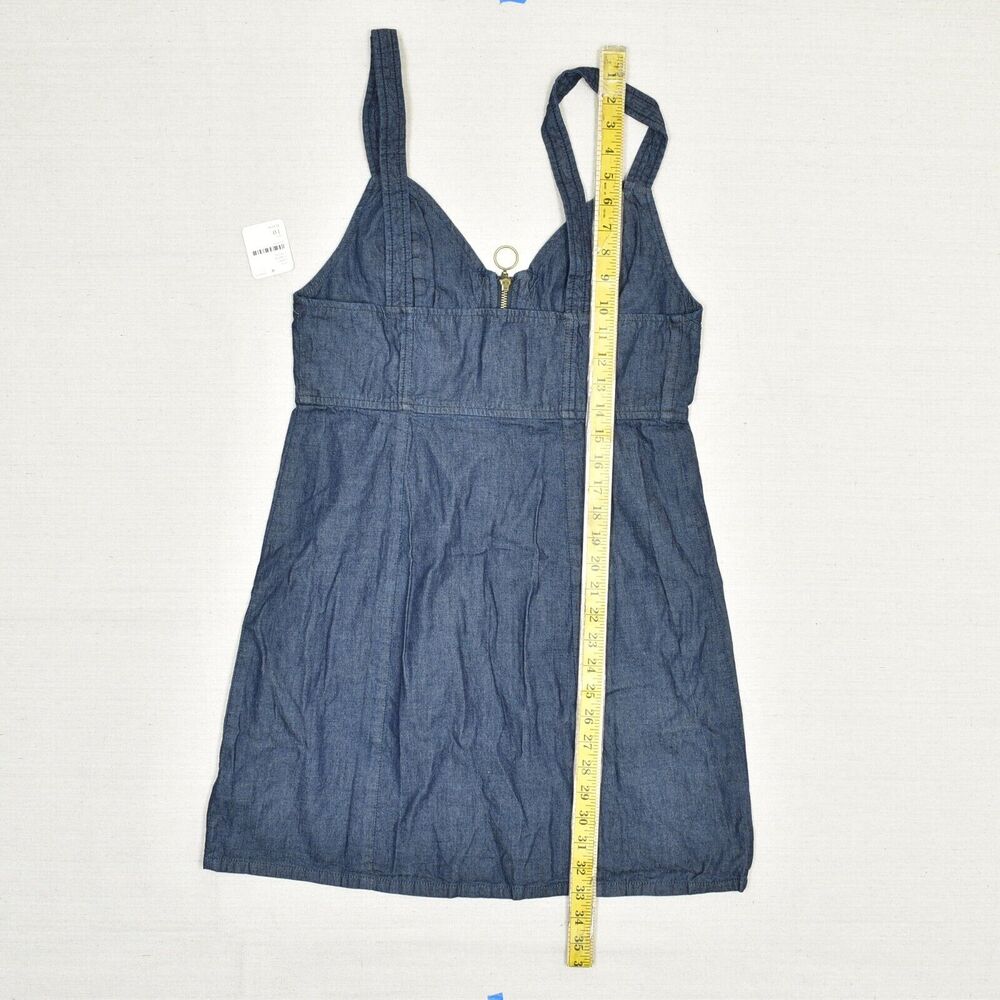 NEW Free People Sheath Denim Dress V Neck Zip Cotton Blue Size 10 Sleeveless - Picture 5 of 8